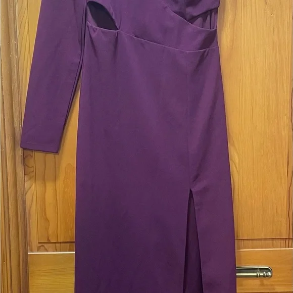 Elegant One-Shoulder Burgundy/Plum Dress - Picture 2 of 6